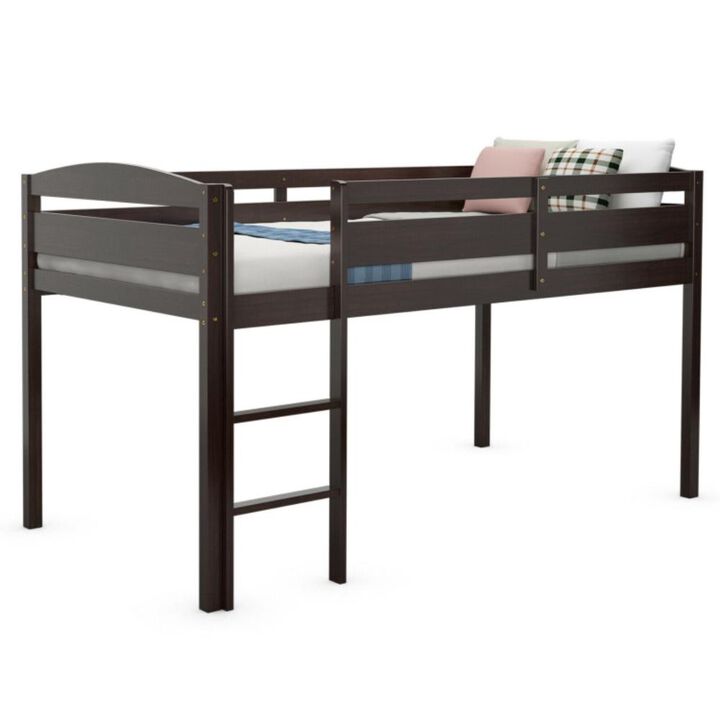 Hivvago Wooden Twin Low Loft Bunk Bed with Guard Rail and Ladder