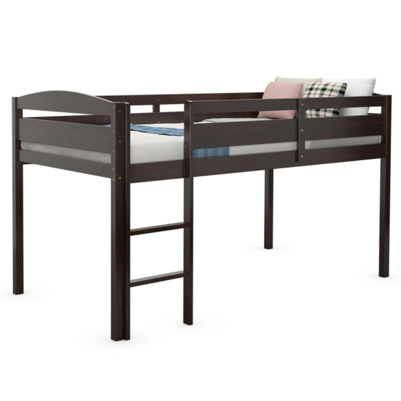 Hivvago Wooden Twin Low Loft Bunk Bed with Guard Rail and Ladder