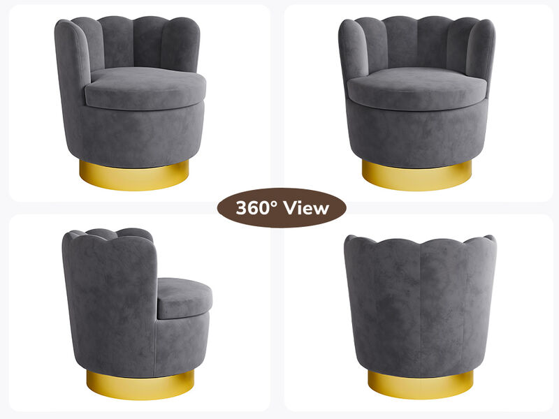 BELLEZE Swivel Accent Chair, Velvet Modern Round Petal Swivel Barrel Chair, 360° Upholstery Swivel Sofa Armchair, Comfy Swivel Accent Chair for Living Room Bedroom - Lotus (Dark Grey)