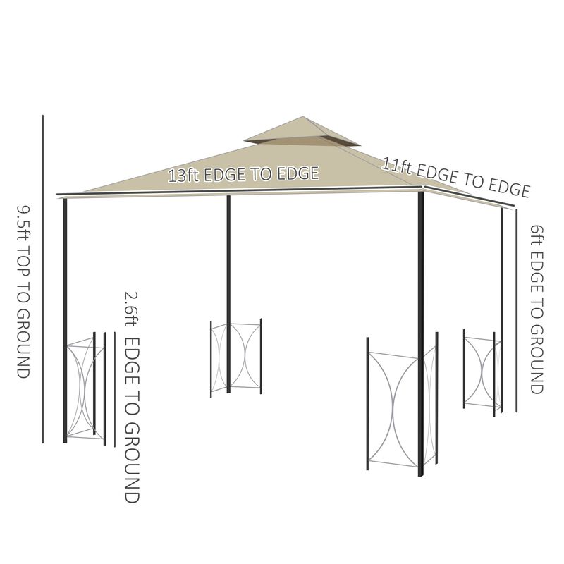 Beige Garden Haven: 13x11 Double Roof Gazebo with Netting Curtains