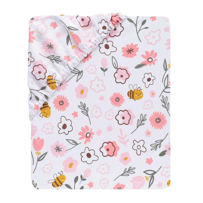 Lambs & Ivy Little Garden 100% Cotton Pink Floral Fitted Crib/Toddler Sheet