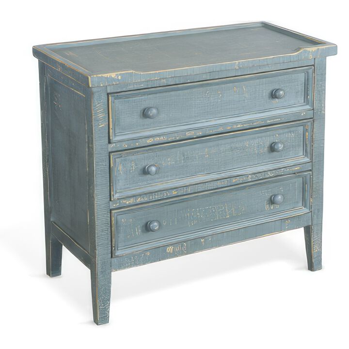 Rena Side End Table with 3 Drawers, 28 Inch Rustic Green Mahogany Wood - Benzara