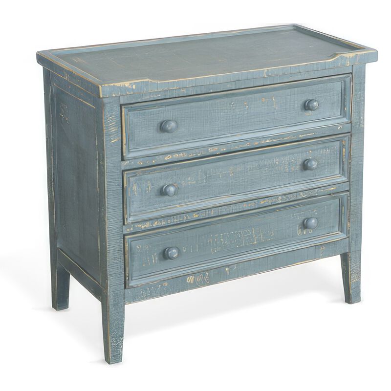 Rena Side End Table with 3 Drawers, 28 Inch Rustic Green Mahogany Wood - Benzara