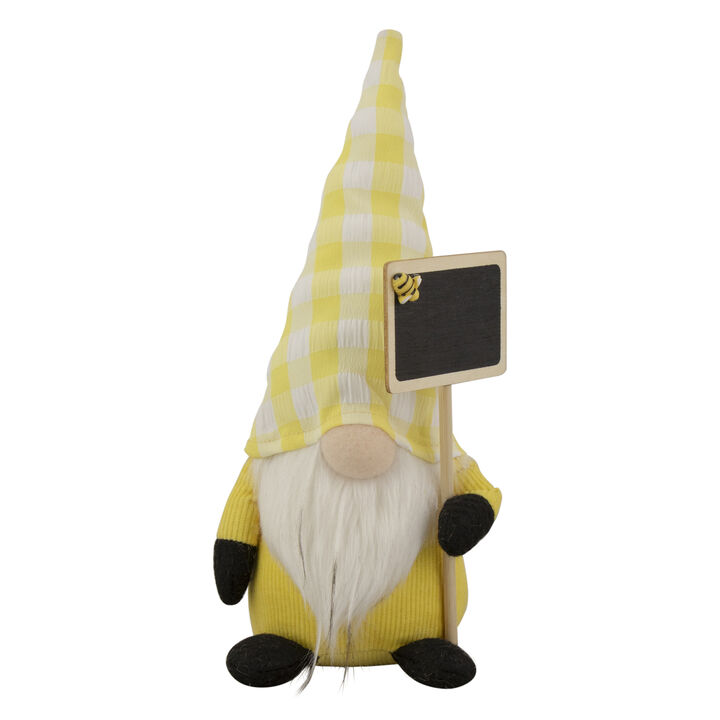 10.25" Yellow Gingham Hat Springtime Gnome with Chalk Board