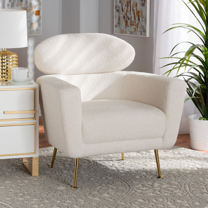 Baxton Studio Fantasia Modern White Upholstered and Gold Metal Armchair