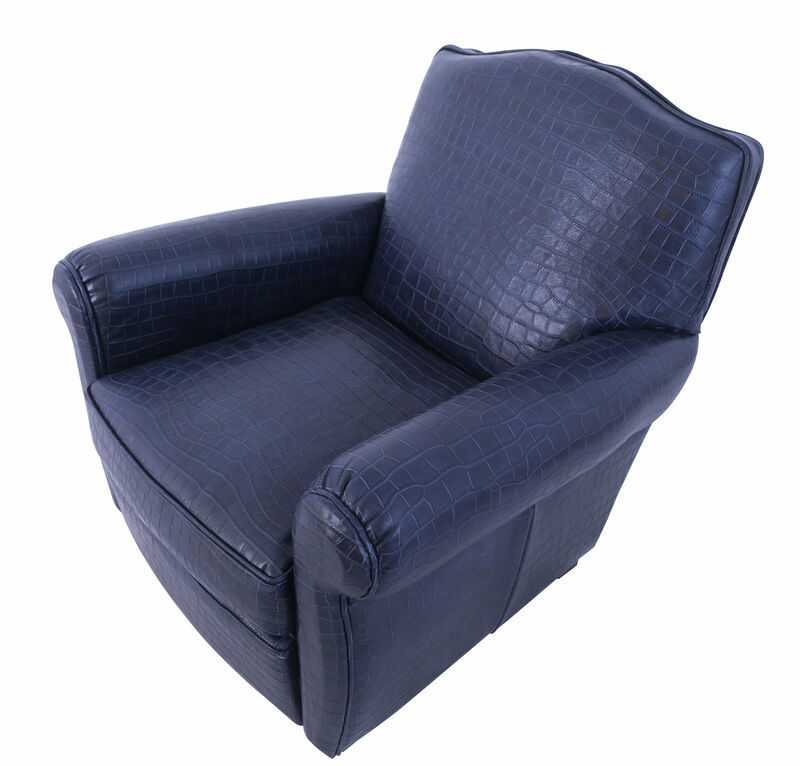 Pasargad Home Vicenza Collection Leather Wing Chair, Blue