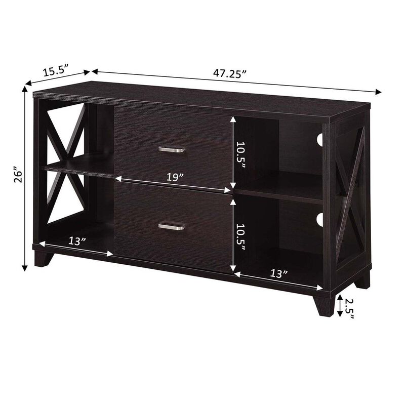 Convenience Concepts Oxford Deluxe 2 Drawer TV Stand with Shelves for TVs up to 55 Inches, Brown