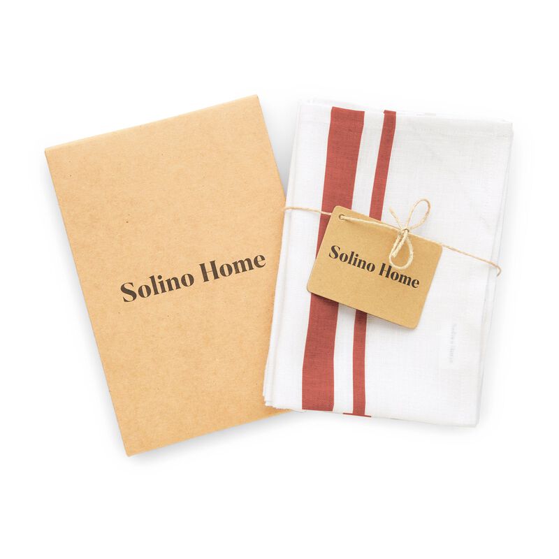 Solino Home 100% Pure Linen Kitchen Towels Set of 2 - 17 x 26 Inch | French Stripe