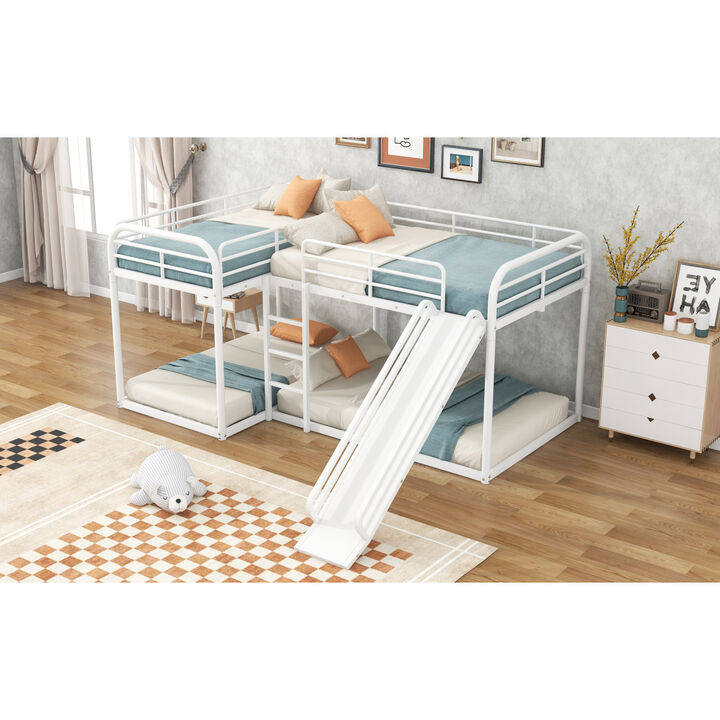 Full And Twin Size L-Shaped Bunk Bed With Slide And Short Ladder