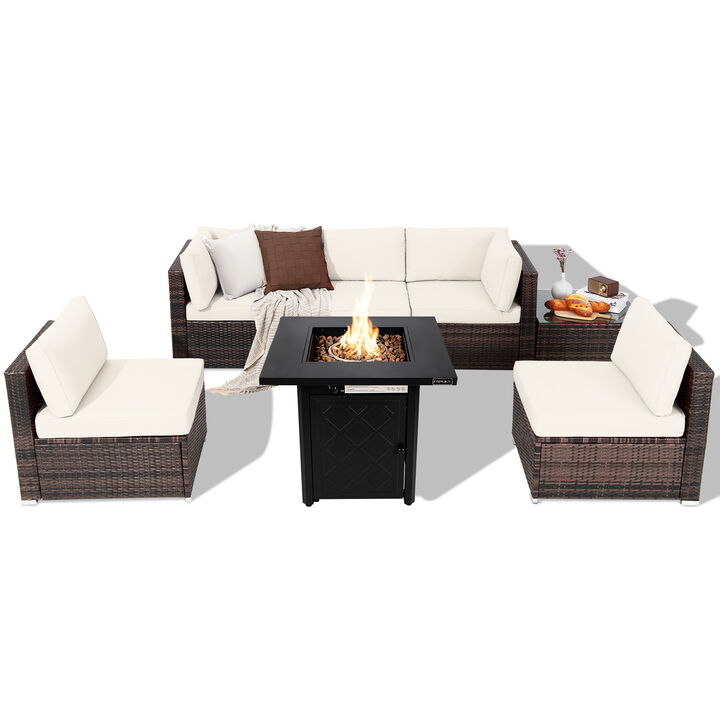 7 Pieces Patio Furniture Set with 28 Inches 50000 BTU Propane Gas Fire Pit Table