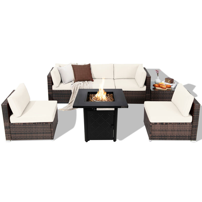 7 Pieces Patio Furniture Set with 28 Inches 50000 BTU Propane Gas Fire Pit Table