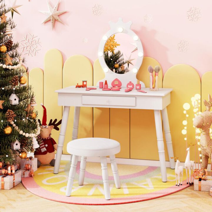 Hivvago Kids Vanity Set with Lighted Mirror with Adjustable Brightness and Large Drawer