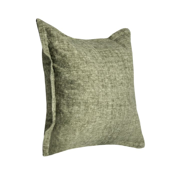 Pixie Throw Pillow, Self Flange, 22 Inch Green Cotton Linen Blend - Benzara