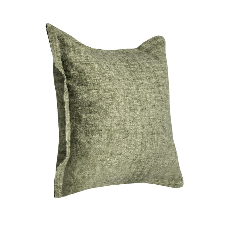 Pixie Throw Pillow, Self Flange, 22 Inch Green Cotton Linen Blend - Benzara