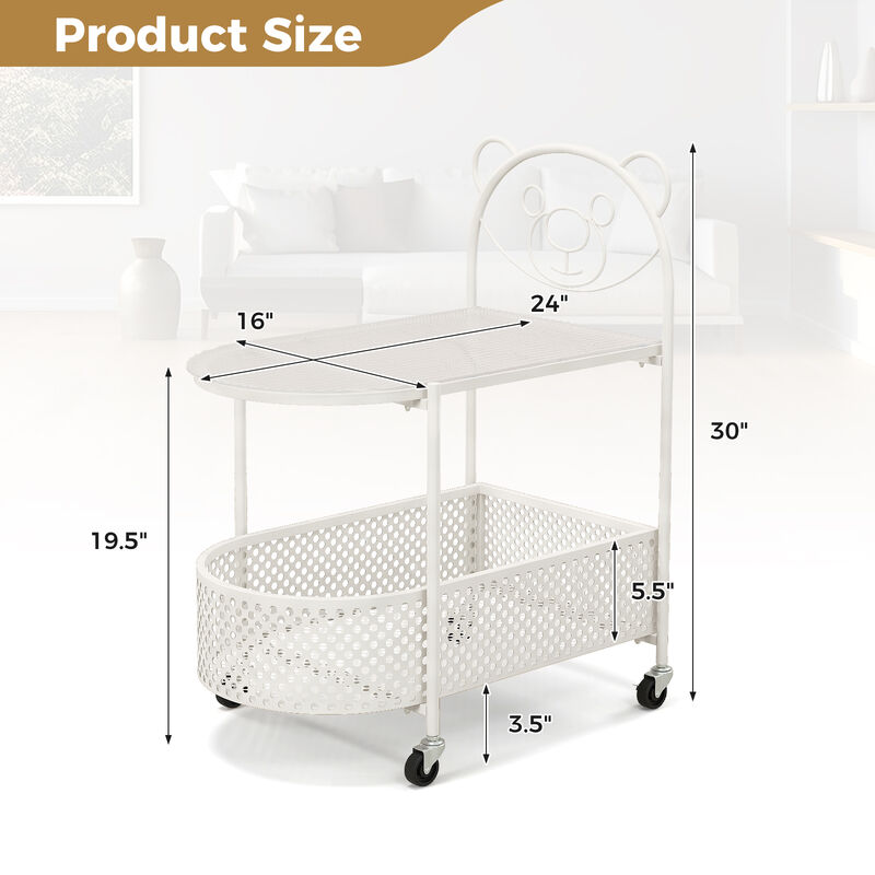 2-Tier Mobile Glass Coffee Table with Adorable Bear Pattern Design
