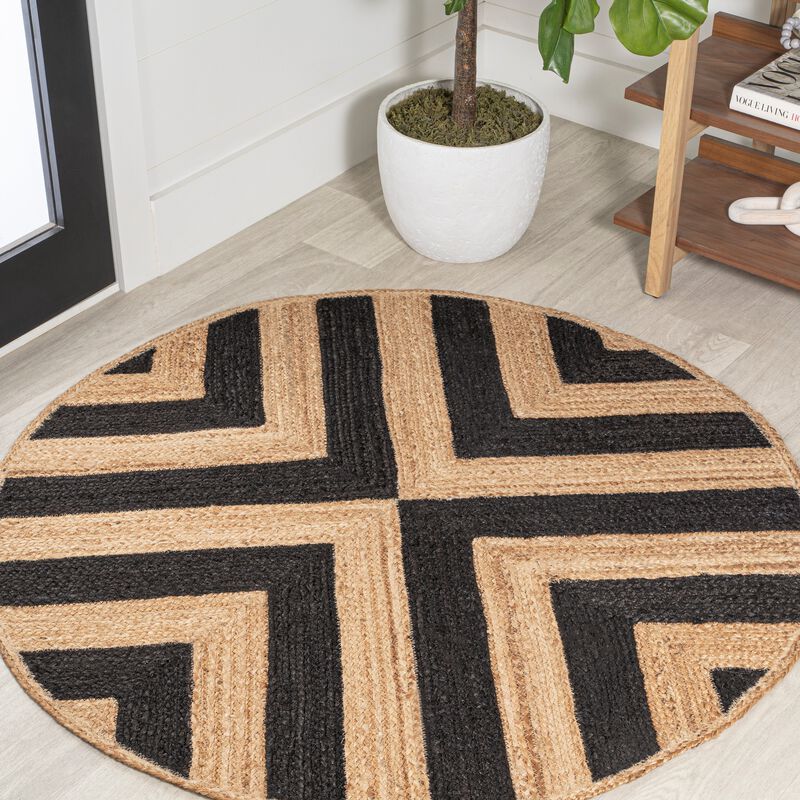 Piper Two Tone Chevron Round Jute Area Rug