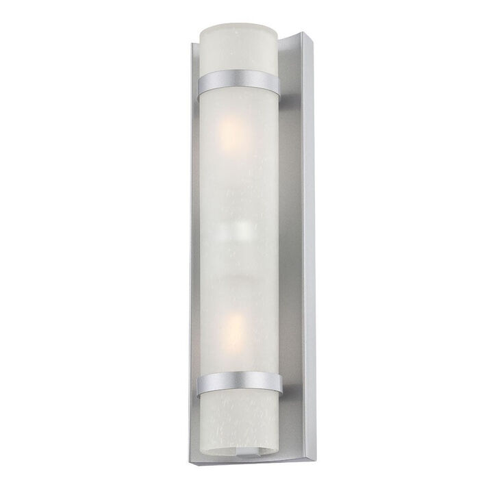 Hivvago Two Light Brushed Silver and White Glass Wall Sconce