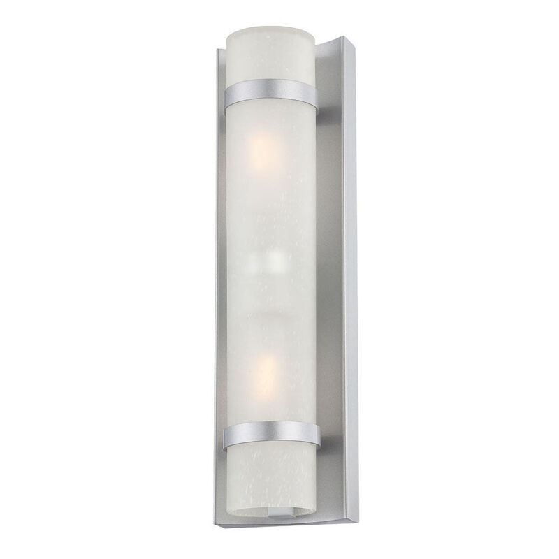 Hivvago Two Light Brushed Silver and White Glass Wall Sconce