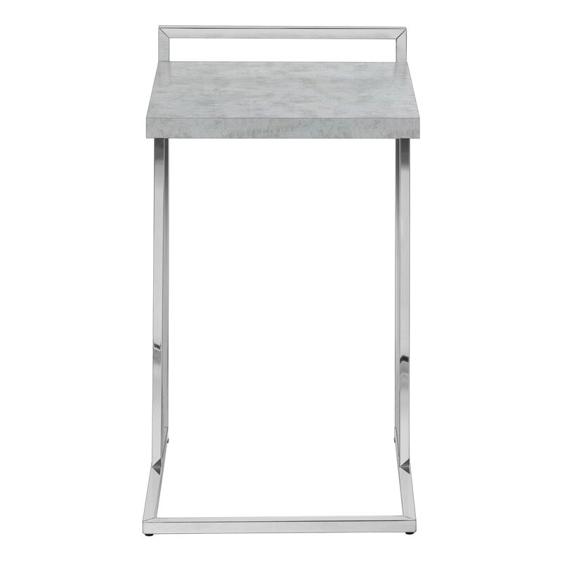 Monarch Specialties I 3639 Accent Table, C-shaped, End, Side, Snack, Living Room, Bedroom, Metal, Laminate, Grey, Chrome, Contemporary, Modern