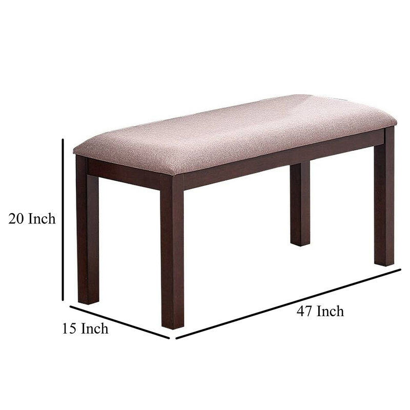 Yuzi Dining Bench, 47 Inch Classic Cherry Brown Solid Rubberwood - Benzara