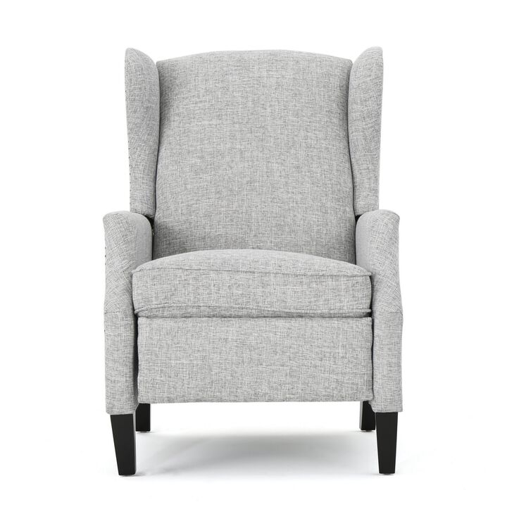 Nora Manual Recliner Lounge Chair, Wingback, Nailhead Trim, Gray - Benzara