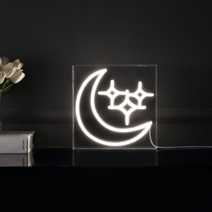 Starry Crescent 10" Square Contemporary Glam Acrylic Box USB Operated LED Neon Light