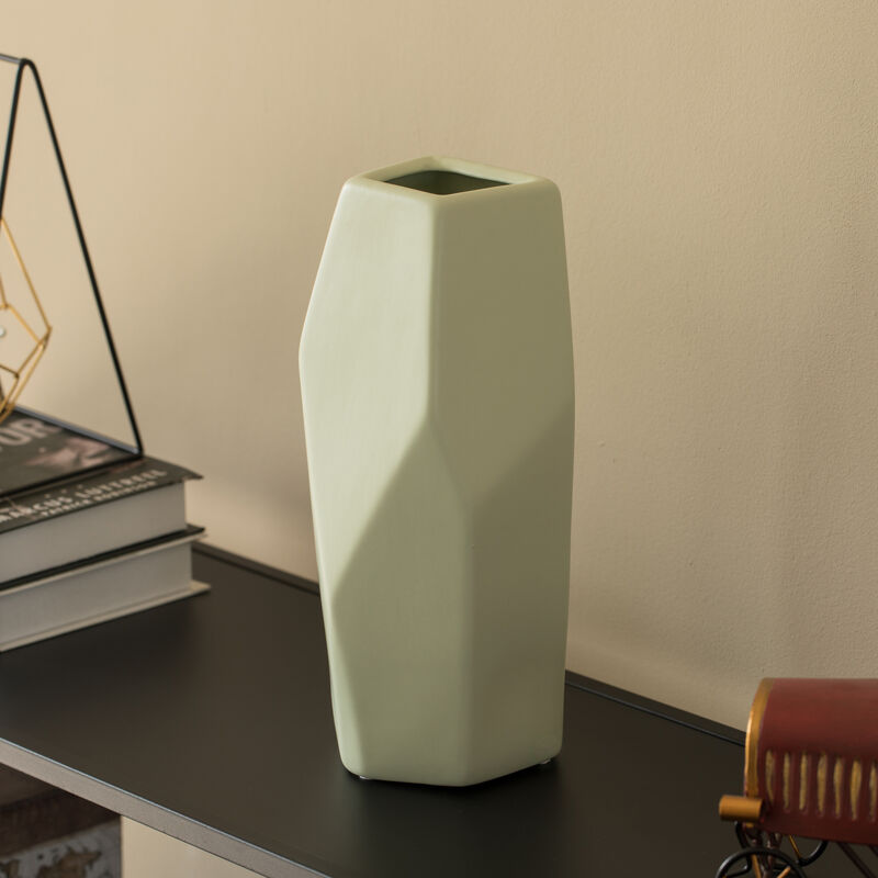 8" H Decorative Ceramic Multi Paned Vase, Modern Style Centerpiece Table Vase White, Medium