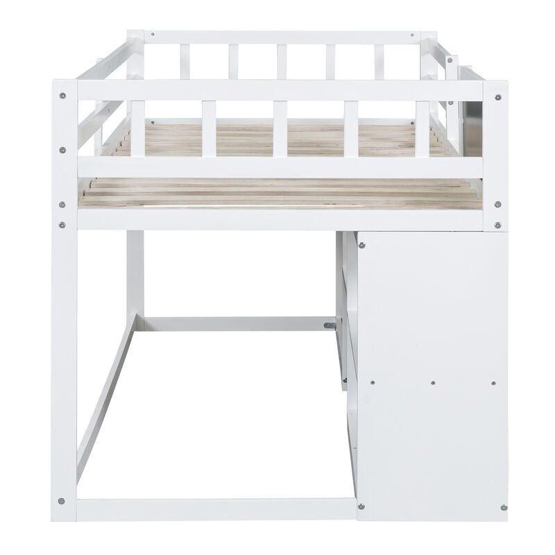 Merax Low Loft Bed with Rolling Desk and Drawers