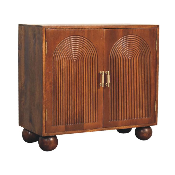 Chestnut Carved Solid Wood 2 Door Ball Cabinet