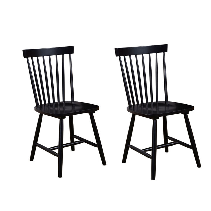 Ray 18 Inch Dining Side Chair, Rubberwood, Windsor Back, Set of 2, Black-Benzara