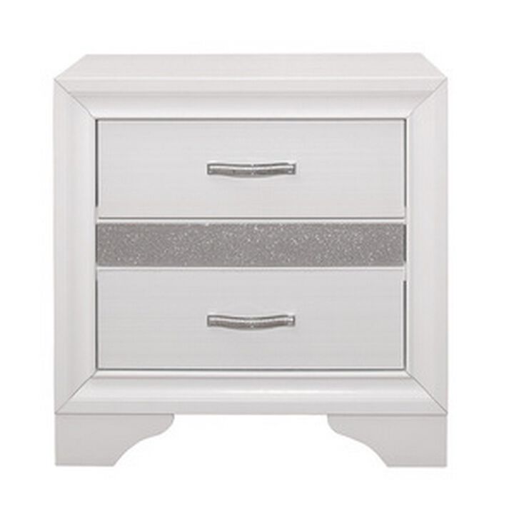 Ani 26 Inch Modern 2 Drawer Nightstand, Hidden Jewelry Drawer, White Frame-Benzara