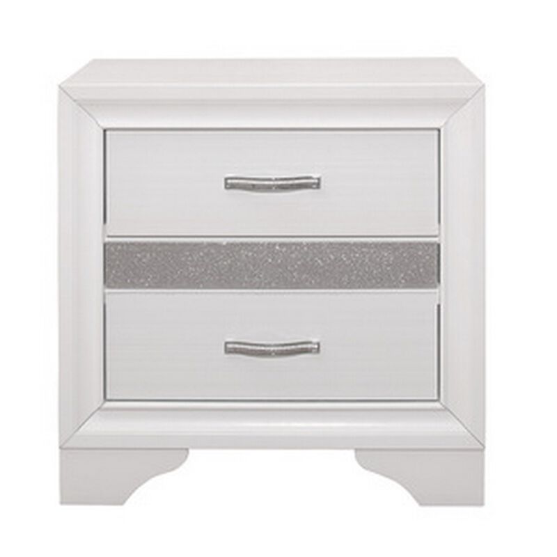 Ani 26 Inch Modern 2 Drawer Nightstand, Hidden Jewelry Drawer, White Frame-Benzara