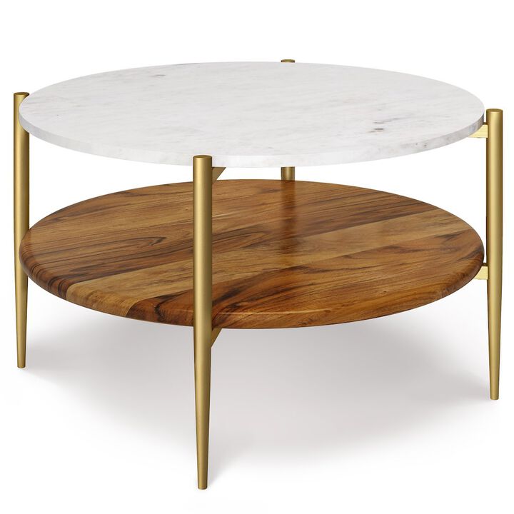 Simpli Home Wagner Solid Acacia Wood Coffee Table In White/Natural