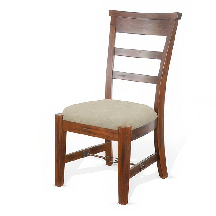 Reggie Side Dining Chair Set of 2, Ladderback, Beige, Brown Mahogany - Benzara
