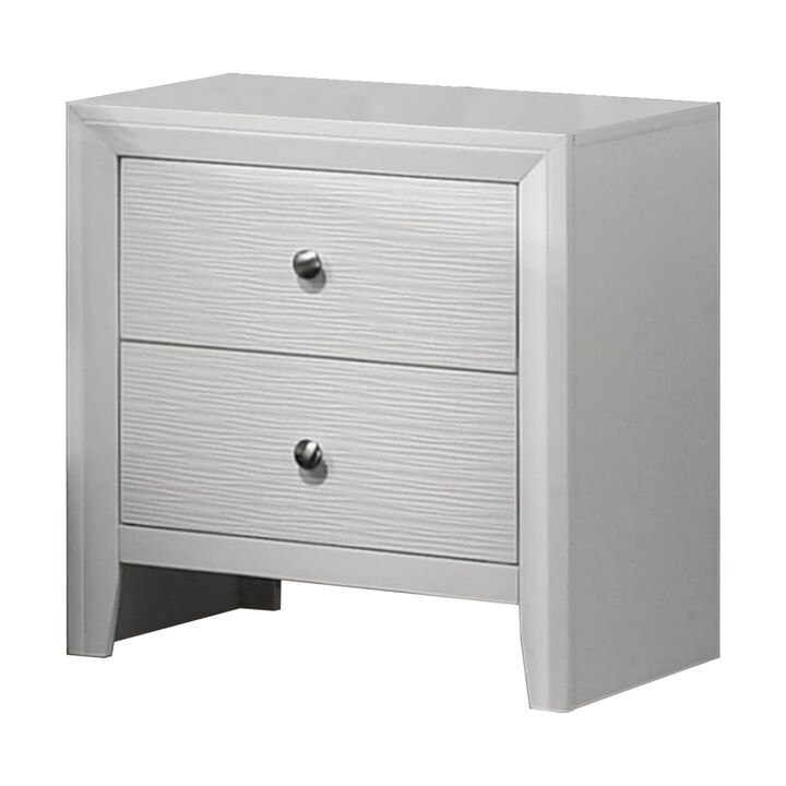 Eve 24 Inch Nightstand, 2 Drawers, Metal Knobs, Modern White Wood - Benzara