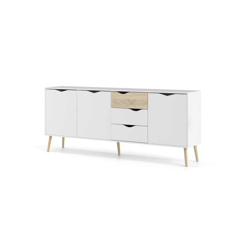 FurniFact White Sideboard Cabinet with Drawers - Stylish Fluted Cabinet for Storage