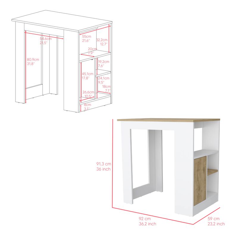 Kitchen Island Wynne, Kitchen, White / Macadamia