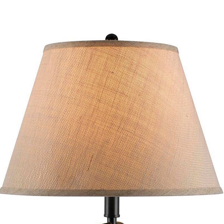 3 Way Metal Body Table Lamp with Swing Arm and Conical Fabric Shade, Black-Benzara