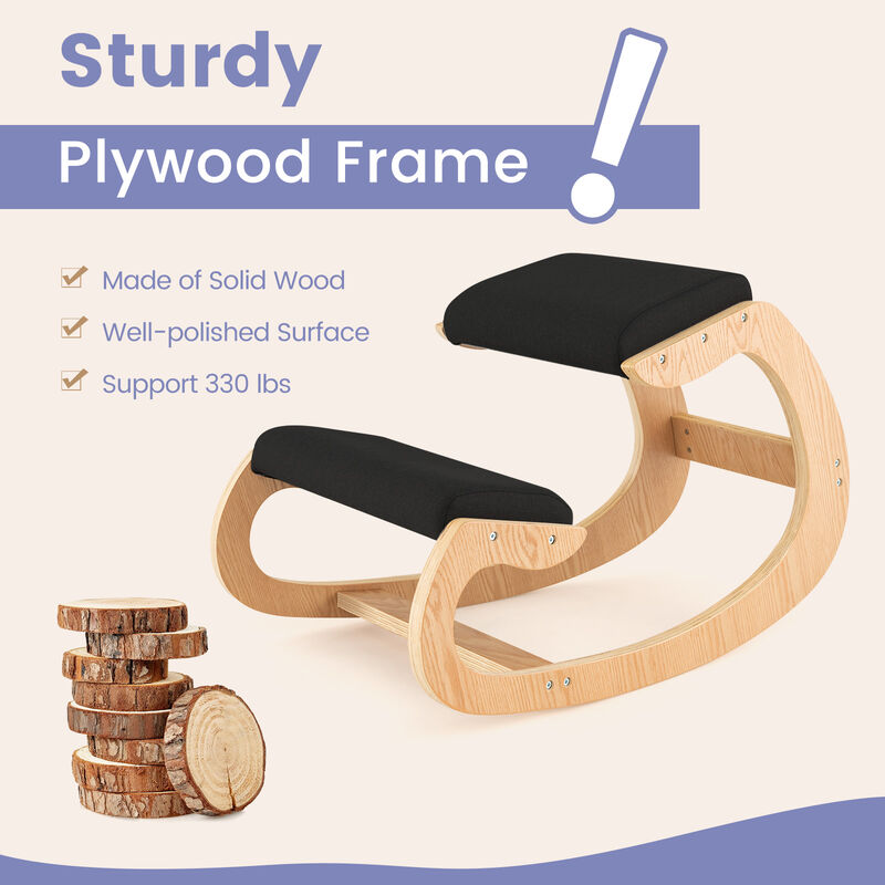 Wooden Rocking Chair with Comfortable Padded Seat Cushion and Knee Support