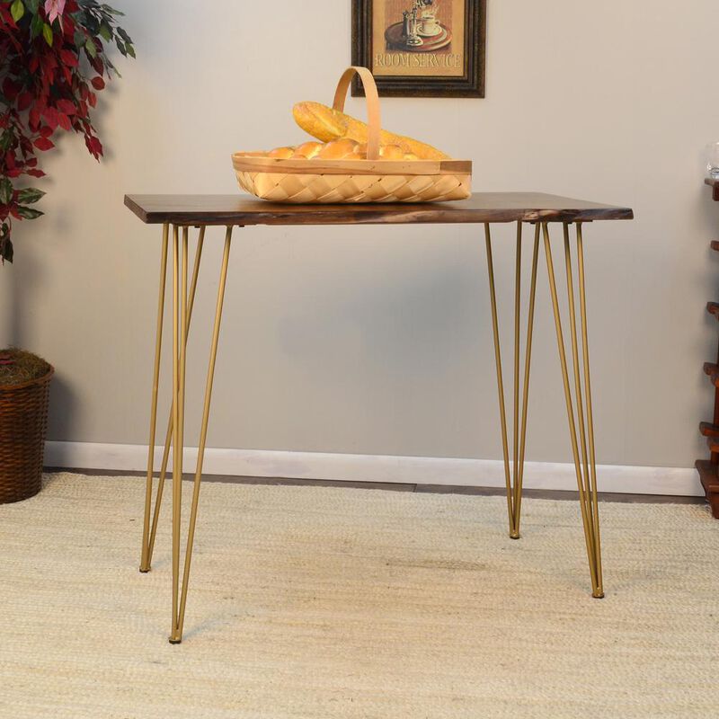 Carolina Living Seti Live Edge Bar Table - Elm Top - Gold Base