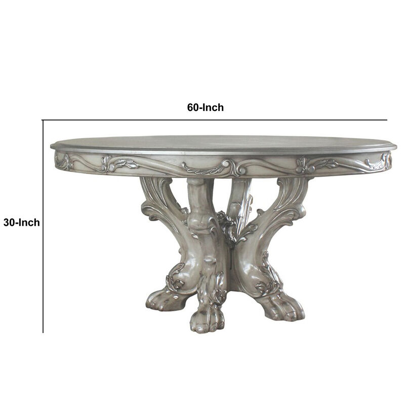 60 Inch Wooden Dining Table with Trestle Base, Bone White - Benzara