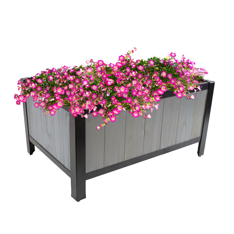 Acacia Wood Steel-Framed Planter Box with Removable Planter Bag