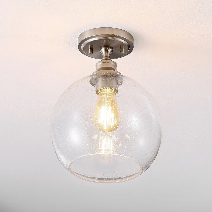 Marla 1-Light Bohemian Farmhouse Iron/Seeded Glass LED Semi Flush Mount