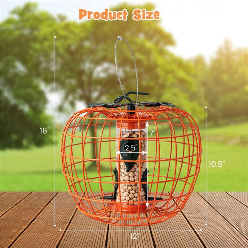 Squirrel-Proof Bird Feeder with Cage & 4 Feeding Ports for Wild Birds