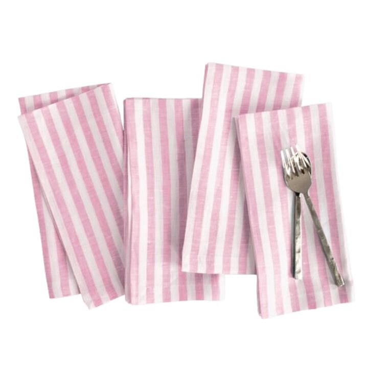 Solino Home 100% Pure Linen Dinner Napkins 20 x 20 Inch Set of 4 | Amalfi Stripe