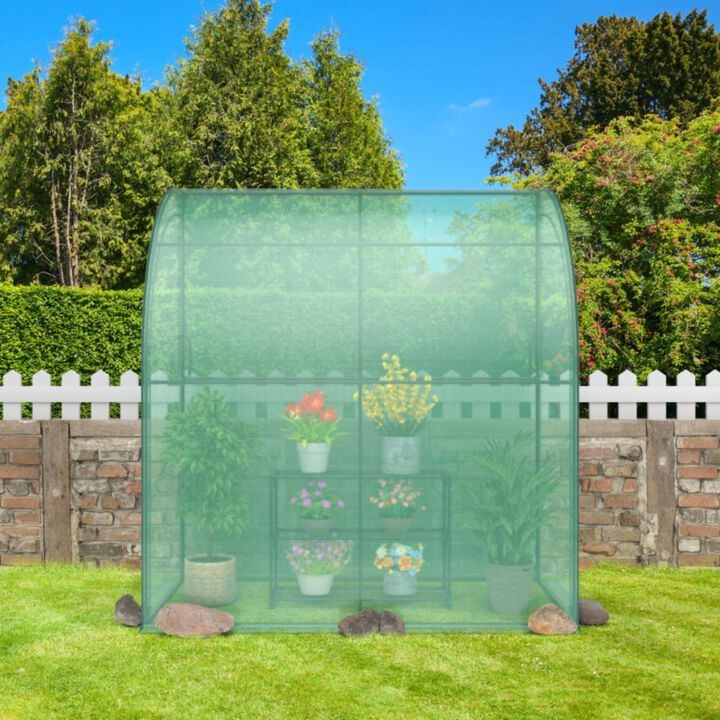 Hivvago 7 x 3.5 x 7 Feet Lean-to Greenhouse with Flower Rack