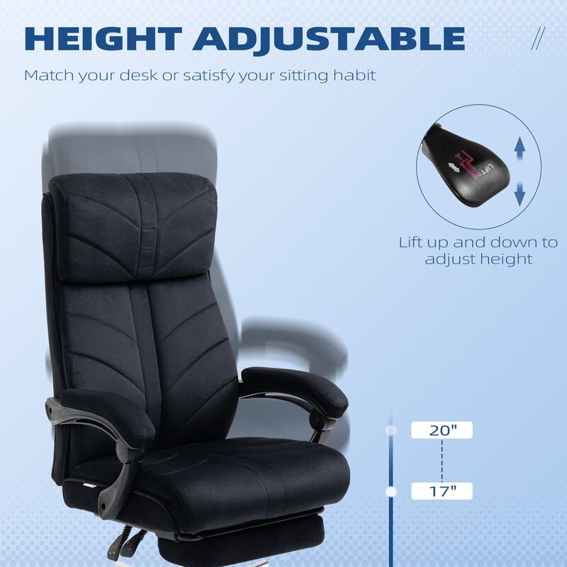 Black Home Office Chair: High-Back Reclining Desk Chair with Footrest
