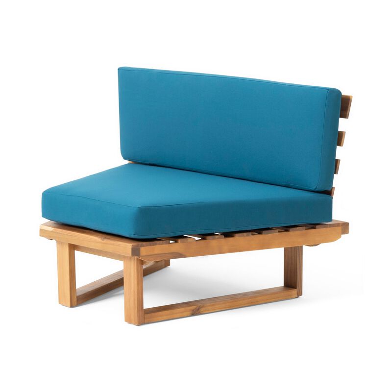Outdoor Corner Chair and Coffee Table Set, Brown Acacia Wood Dark Teal - Benzara