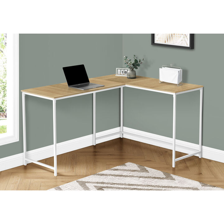 Monarch Specialties I 7397 Computer Desk, Home Office, Corner, 58"L, L Shape, Work, Laptop, Metal, Laminate, Natural, White, Contemporary, Modern