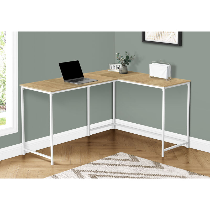 Monarch Specialties I 7397 Computer Desk, Home Office, Corner, 58"L, L Shape, Work, Laptop, Metal, Laminate, Natural, White, Contemporary, Modern